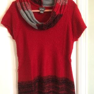 Red short sleeve cowl neck sweater